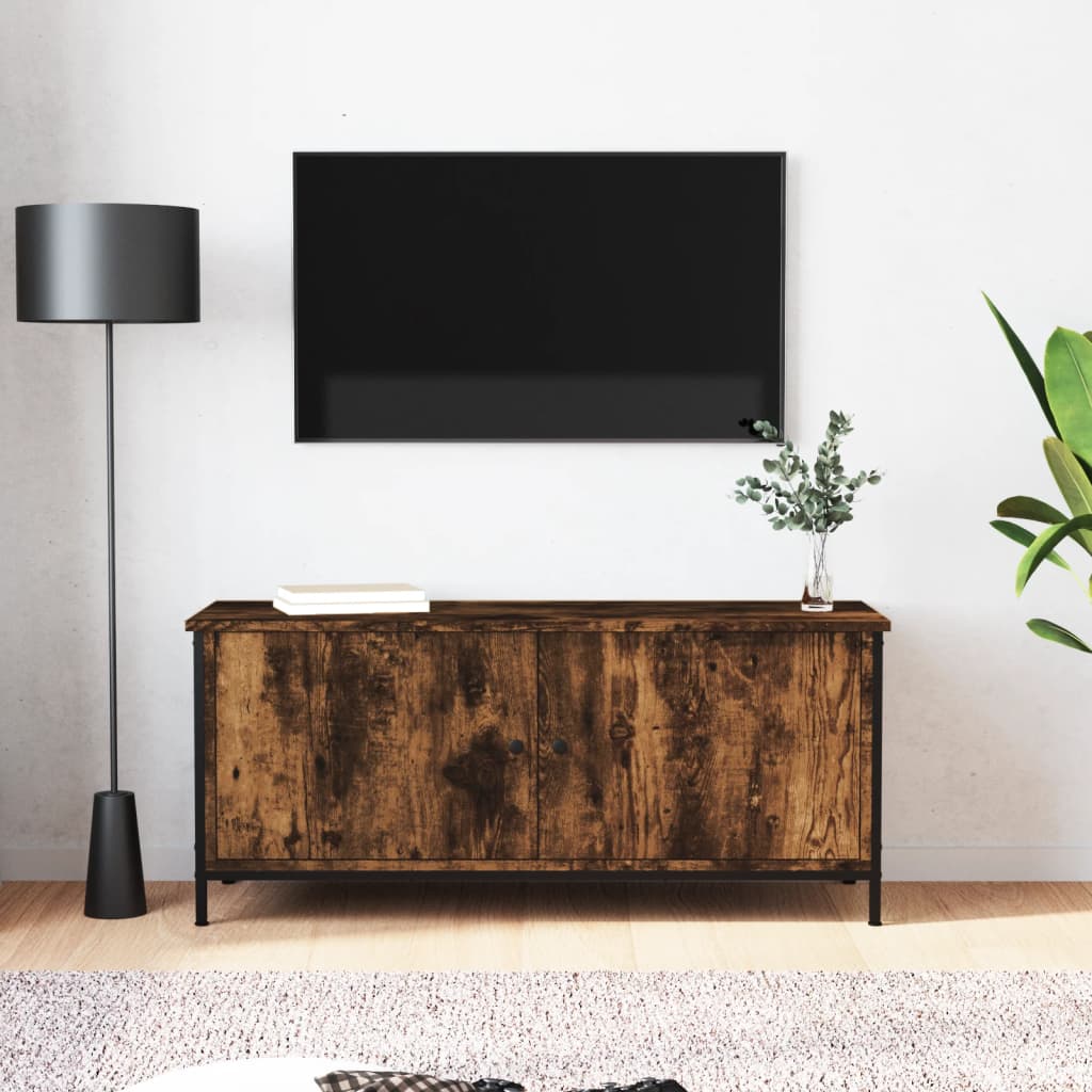 Mobile TV con Ante Rovere Fumo 102x35x45 cm Legno Multistrato 826292