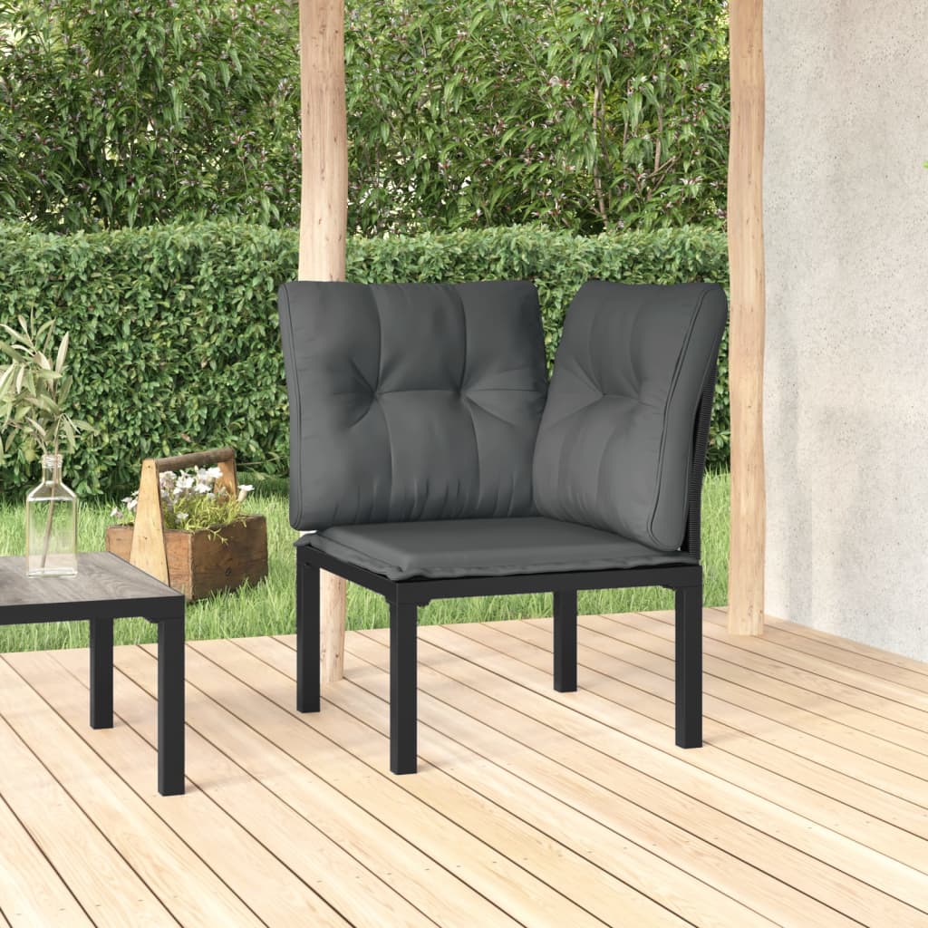 Poltrona Angolare Giardino con Cuscini Polyrattan Nero e Grigio 362797