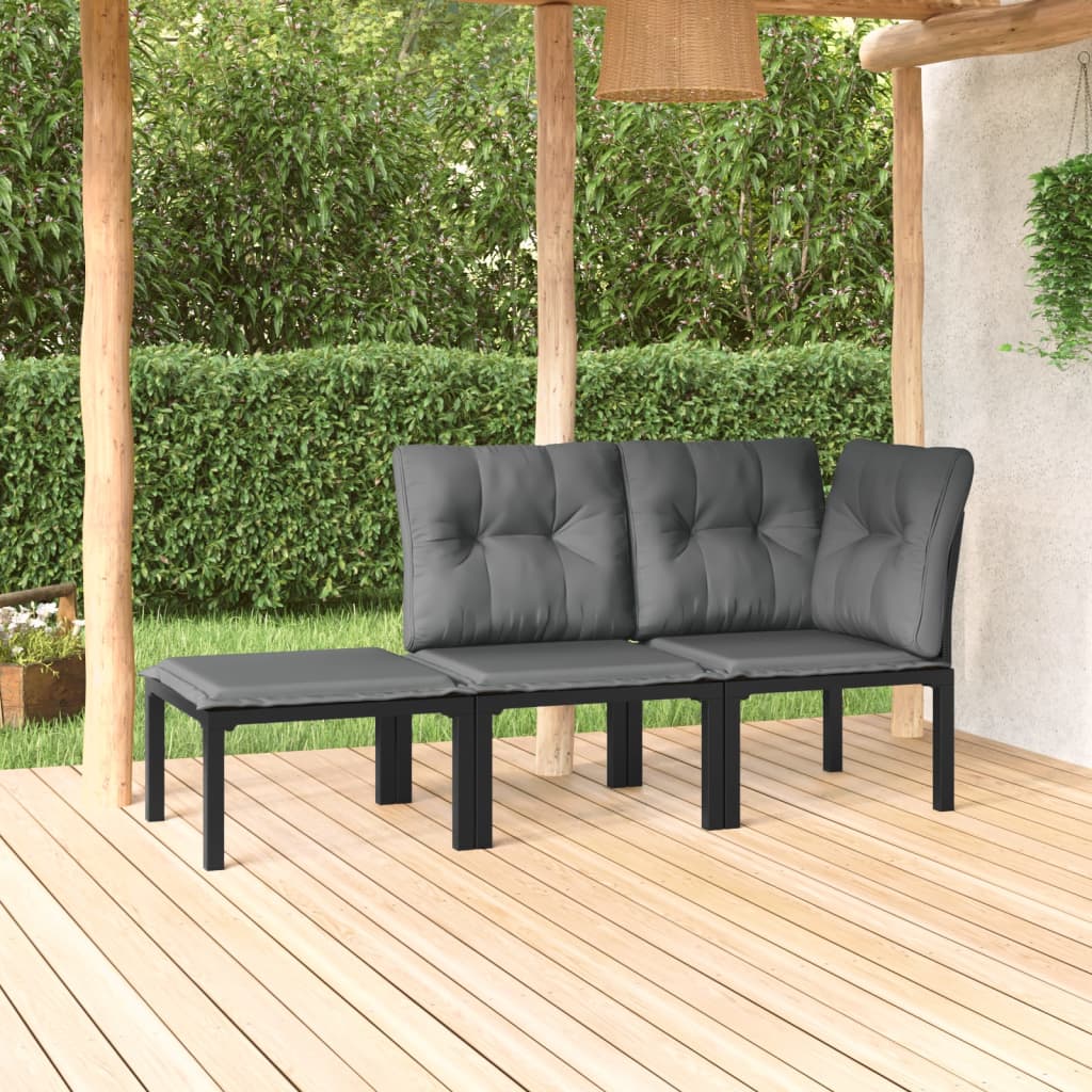 Set Salotto da Giardino 3 pz Nero e Grigio in Polyrattancod mxl 95690