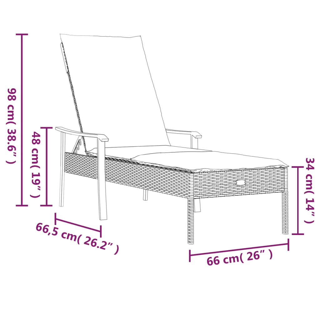 Lettino Prendisole con Cuscino Grigio in Polyrattan 362807