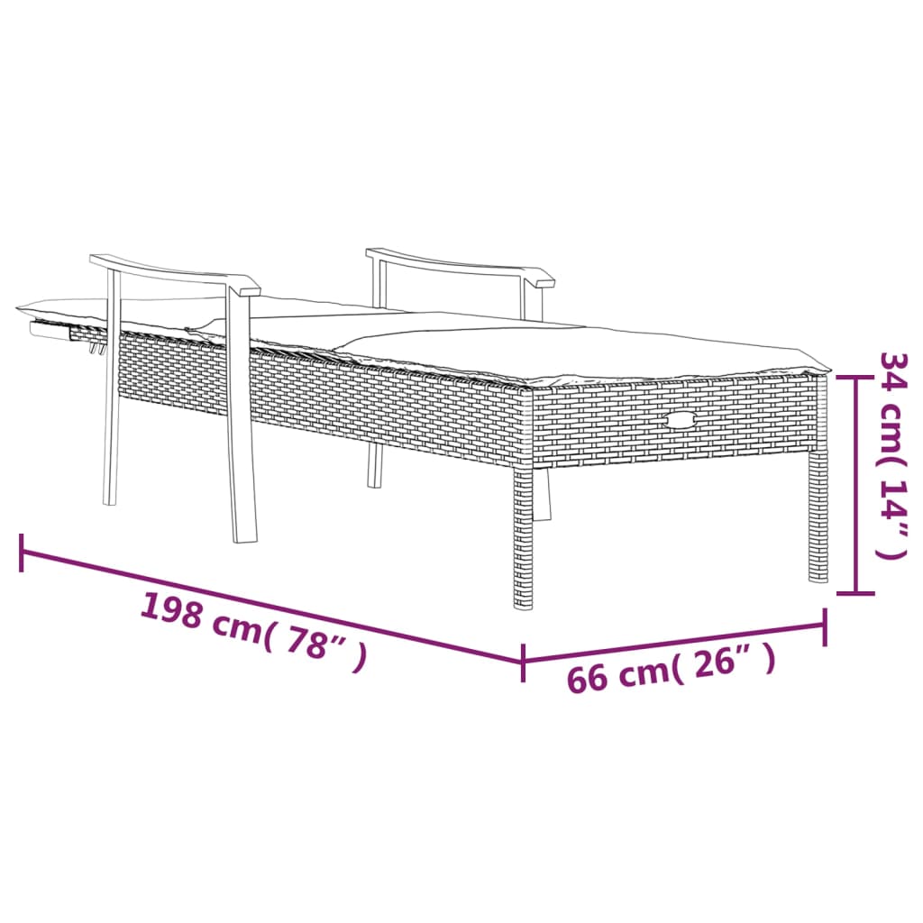 Lettino Prendisole con Cuscino Grigio in Polyrattan 362807