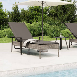 Lettino Prendisole con Cuscino Grigio in Polyrattan 362807