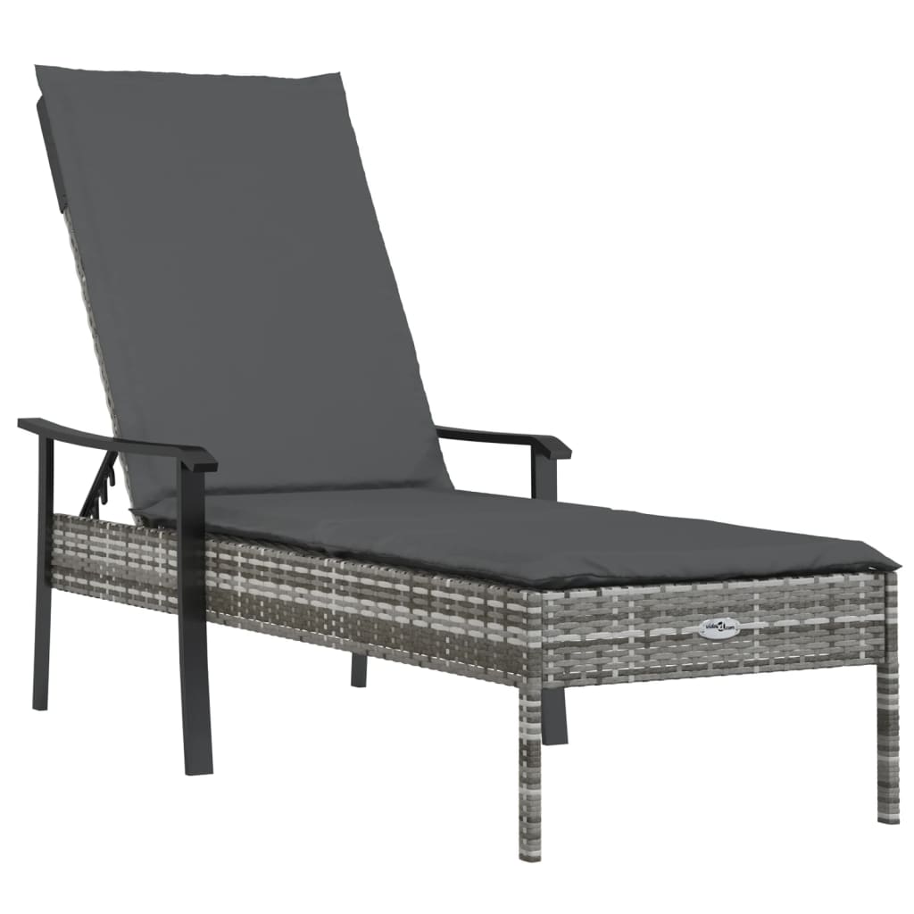 Lettini Prendisole 2pz con Tavolino e Cuscini Polyrattan Grigio 362808