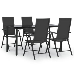 Set da Pranzo da Giardino 5 pz Nero in Polyrattan 3156512