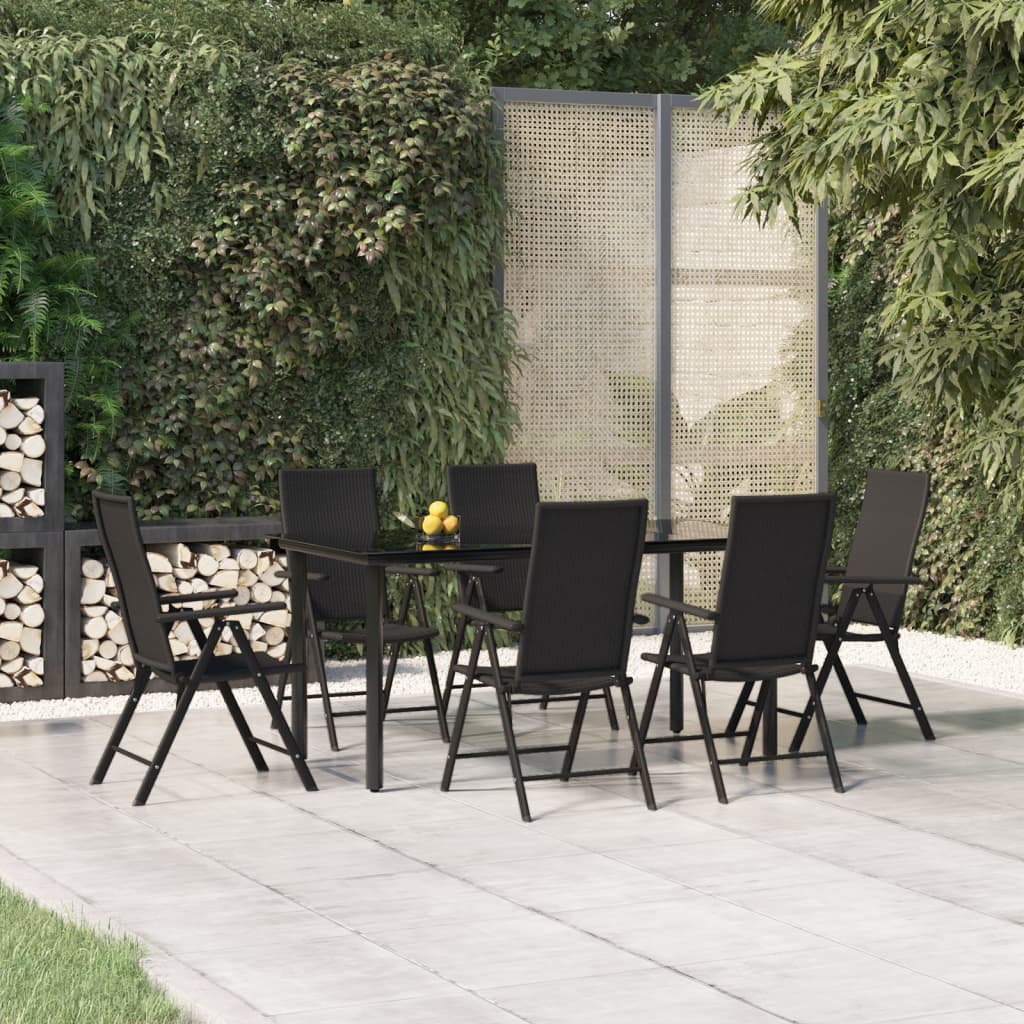 Set da Pranzo da Giardino 7 pz Nero in Polyrattan