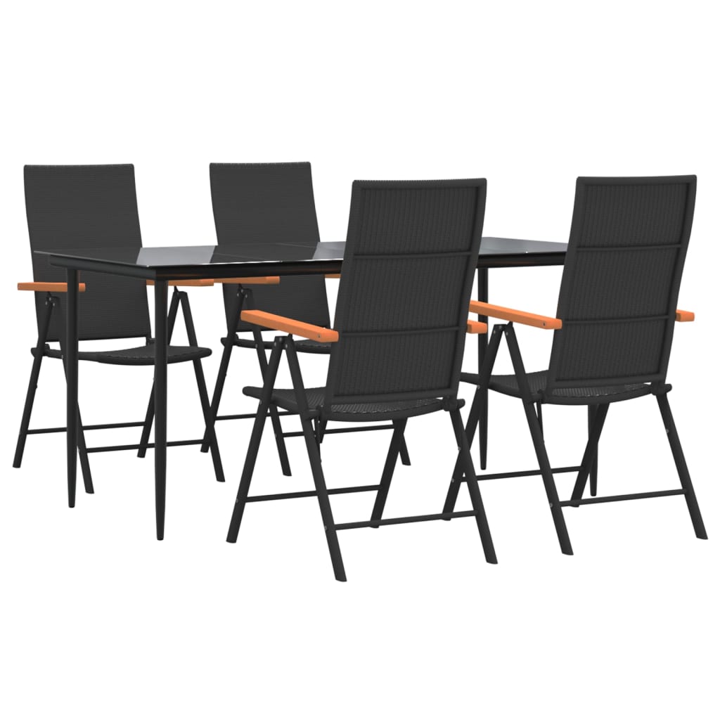 Set da Pranzo da Giardino 5 pz Nero e Marrone in Polyrattan 3156524