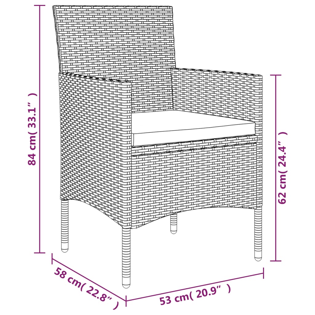 Set da Pranzo da Giardino 7 pz con Cuscini Nero 3156601