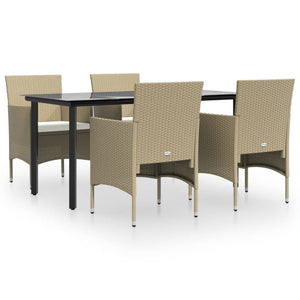 Set da Pranzo da Giardino 5 pz con Cuscini Beige e Nero 3156608