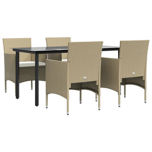 Set da Pranzo da Giardino 5 pz con Cuscini Beige e Nero 3156608