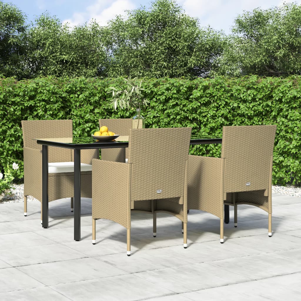 Set da Pranzo da Giardino 5 pz con Cuscini Beige e Nero 3156608