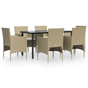 Set da Pranzo da Giardino 7 pz con Cuscini Beige e Nero 3156609