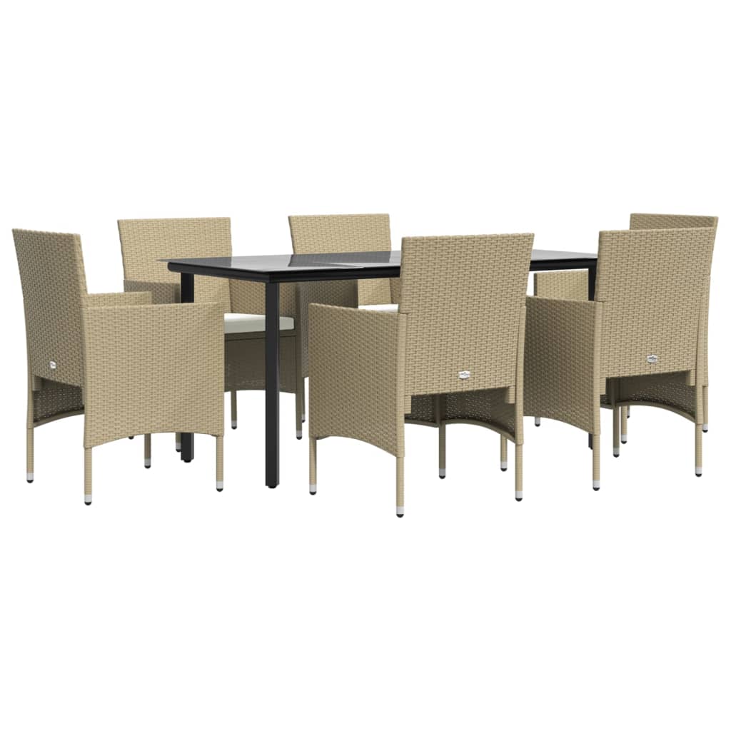 Set da Pranzo da Giardino 7 pz con Cuscini Beige e Nero 3156609