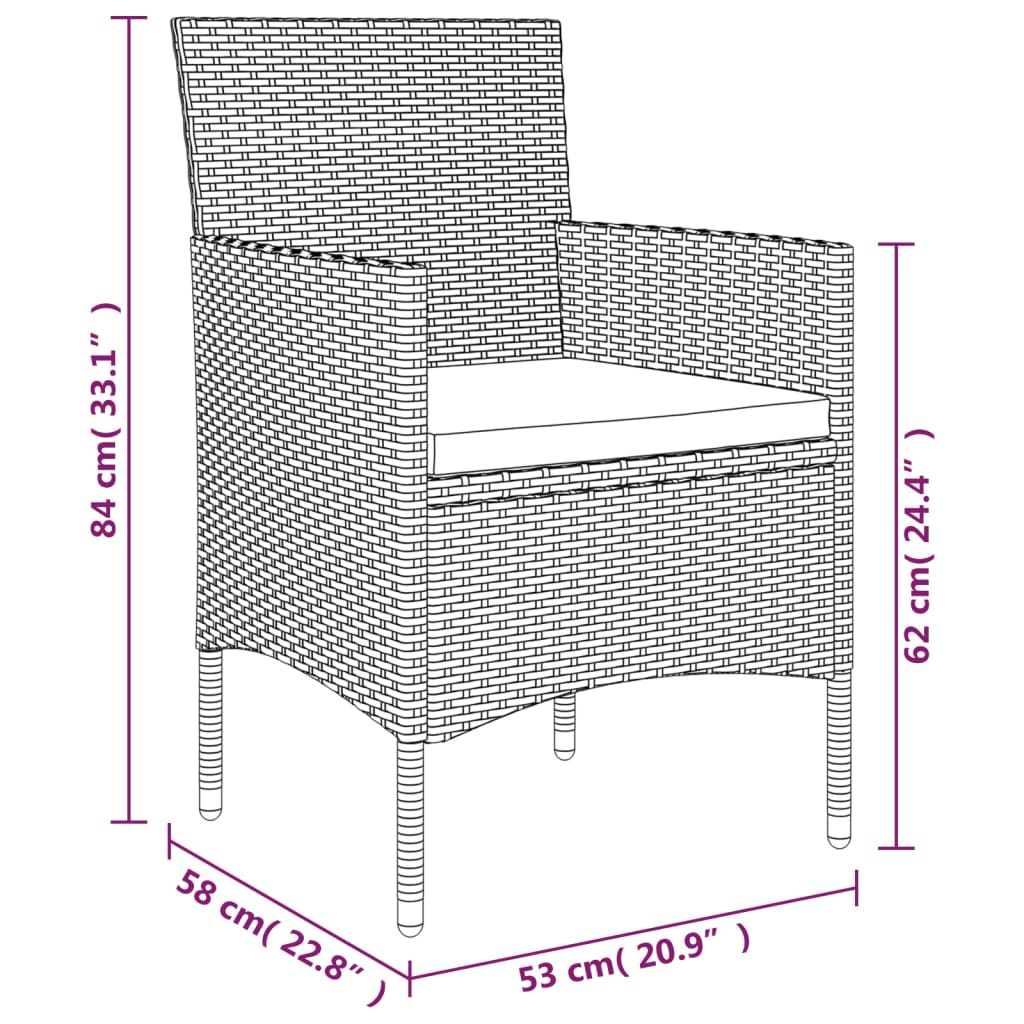 Set da Pranzo da Giardino 7 pz con Cuscini Beige e Nero 3156609