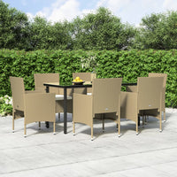 Set da Pranzo da Giardino 7 pz con Cuscini Beige e Nero 3156609