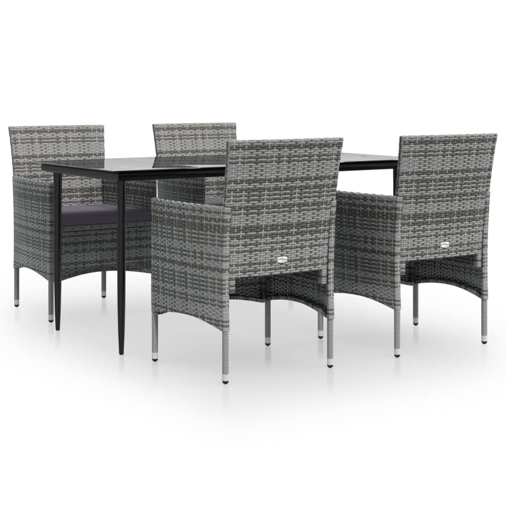 Set da Pranzo da Giardino 5 pz con Cuscini Grigio e Nero 3156620