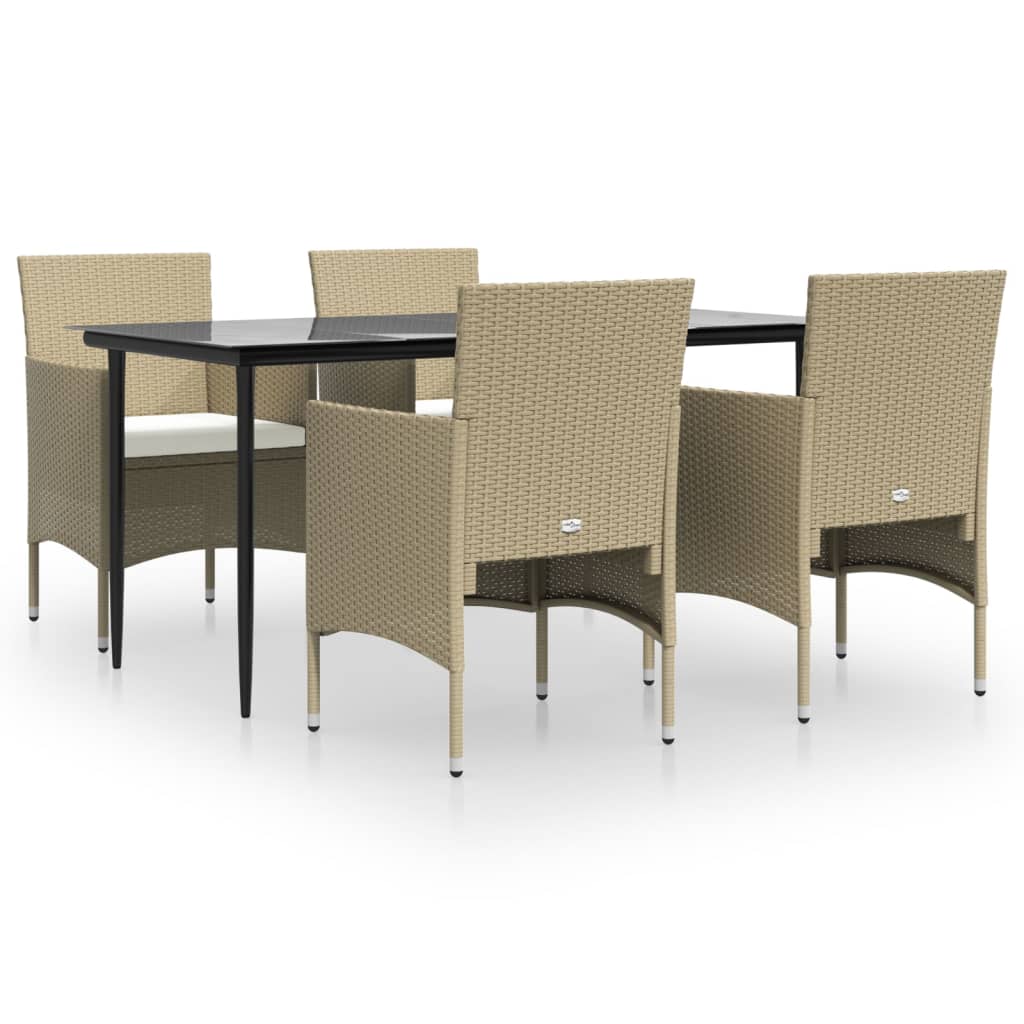 Set da Pranzo da Giardino 5 pz con Cuscini Beige e Nero 3156624