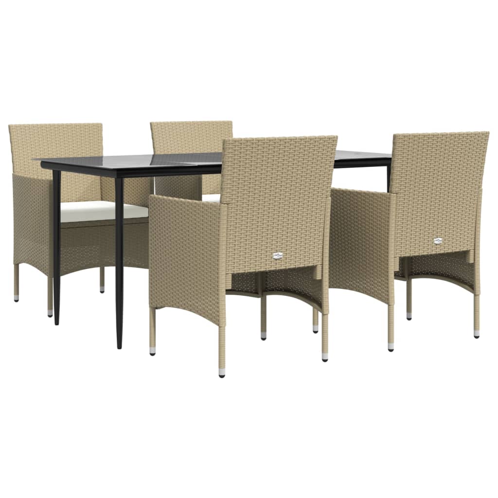 Set da Pranzo da Giardino 5 pz con Cuscini Beige e Nero 3156624