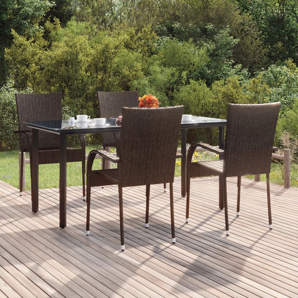 Set da Pranzo da Giardino 5 pz Marrone in Polyrattan cod mxl 50422