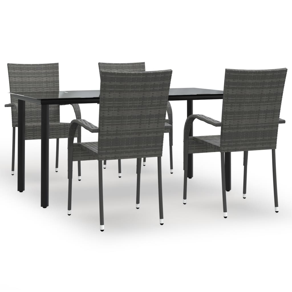 Set da Pranzo da Giardino 5 pz Grigio in Polyrattan cod mxl 50438