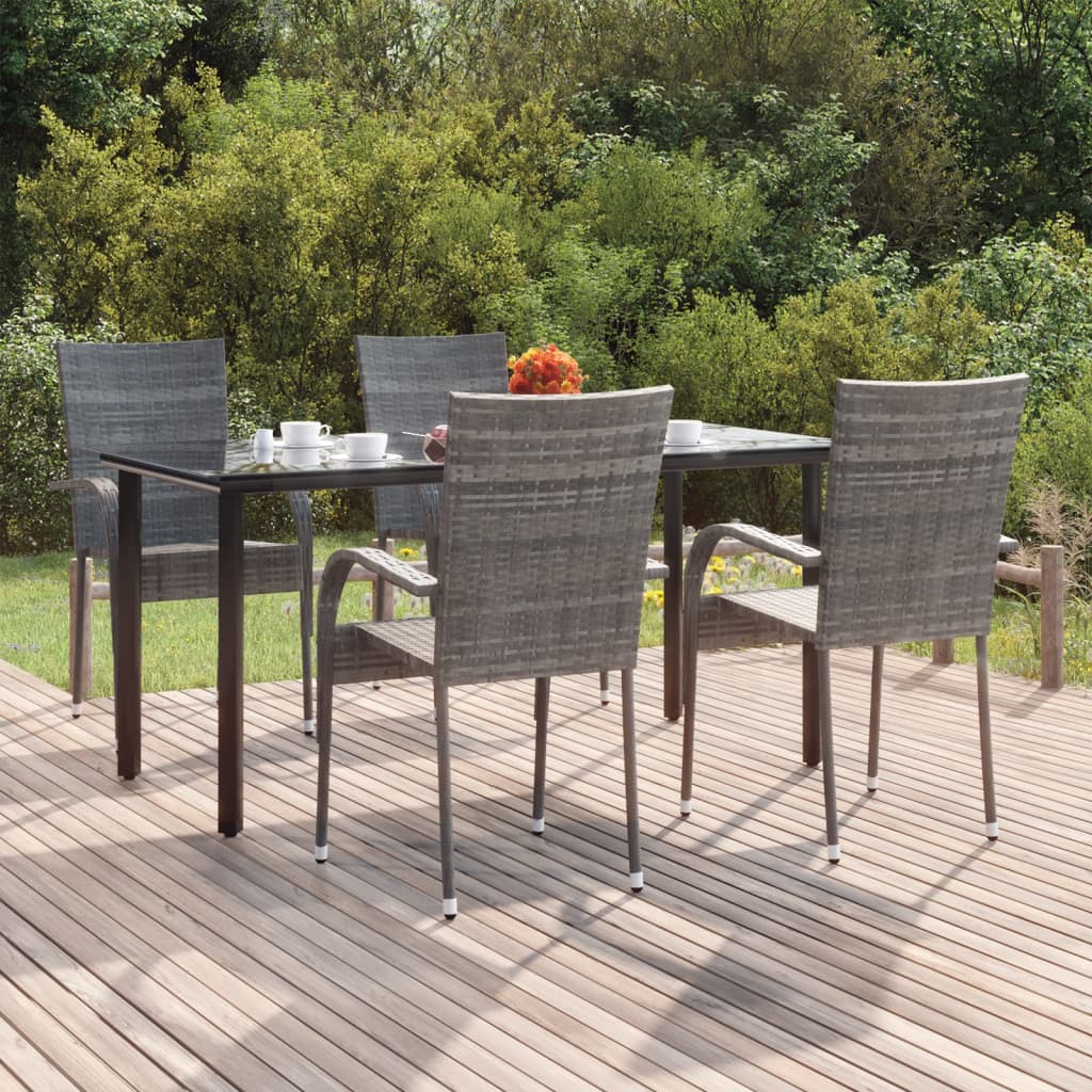 Set da Pranzo da Giardino 5 pz Grigio in Polyrattan cod mxl 50438