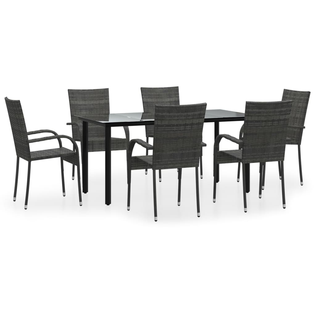 Set da Pranzo da Giardino 7 pz Grigio in Polyrattan cod mxl 51668