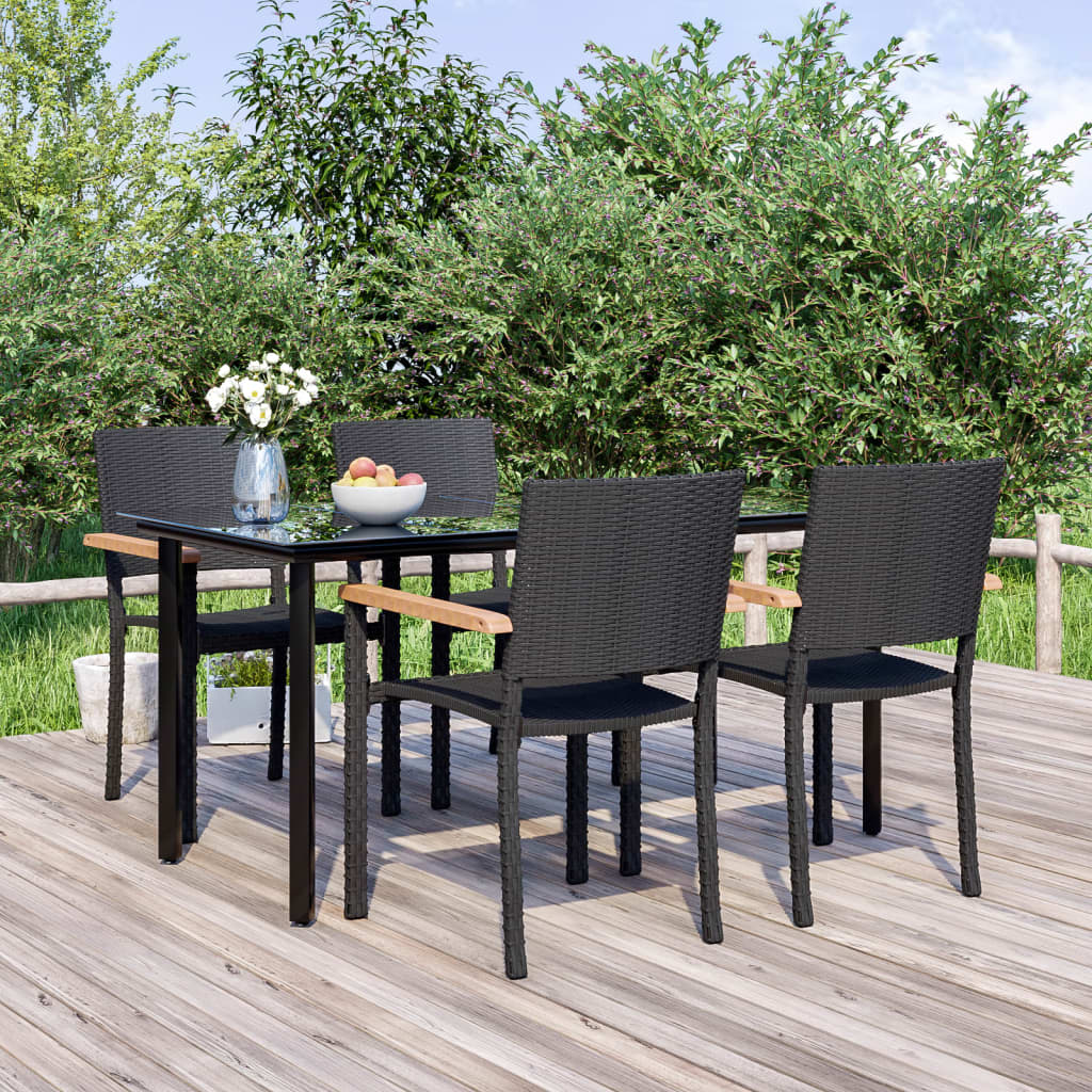 Set da Pranzo da Giardino 5 pz Nero in Polyrattan 3156680