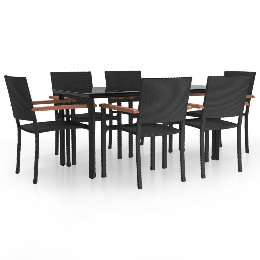 Set da Pranzo da Giardino 7 pz Nero in Polyrattan 3156681