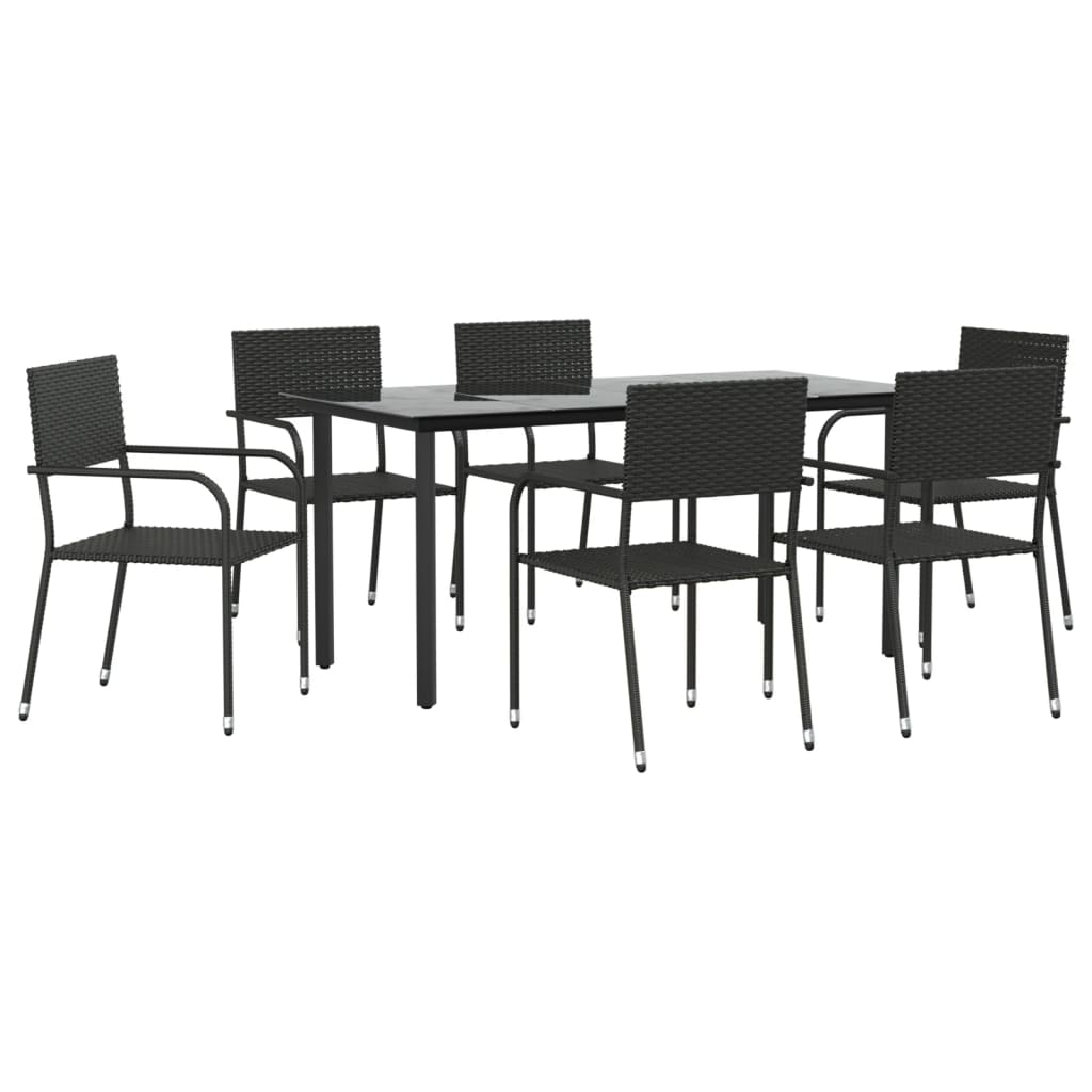 Set da Pranzo da Giardino 7 pz Nero in Polyrattan 3156751