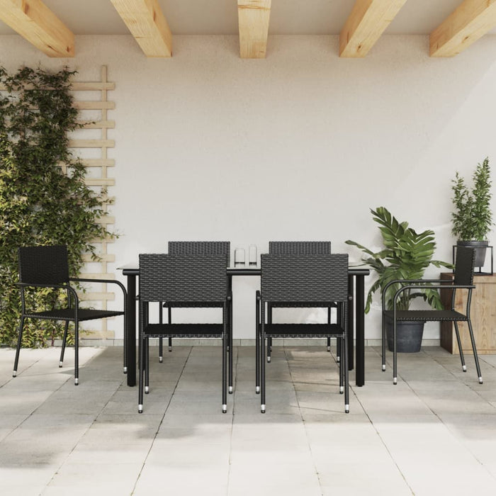 Set da Pranzo da Giardino 7 pz Nero in Polyrattan 3156751