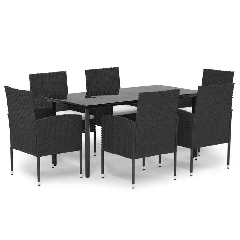 Set da Pranzo da Giardino 7 pz Nero con Cuscini in Polyrattan cod mxl 50423