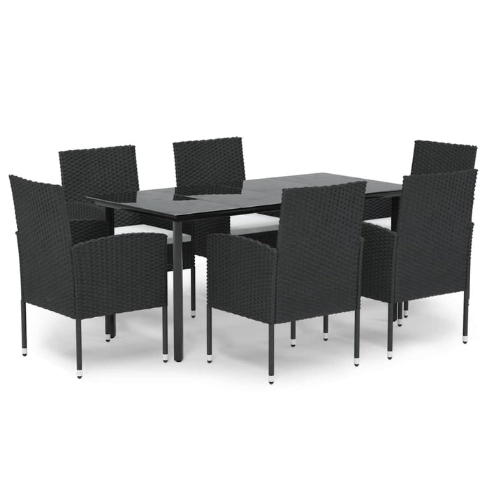 Set da Pranzo da Giardino 7 pz Nero con Cuscini in Polyrattan 3156767