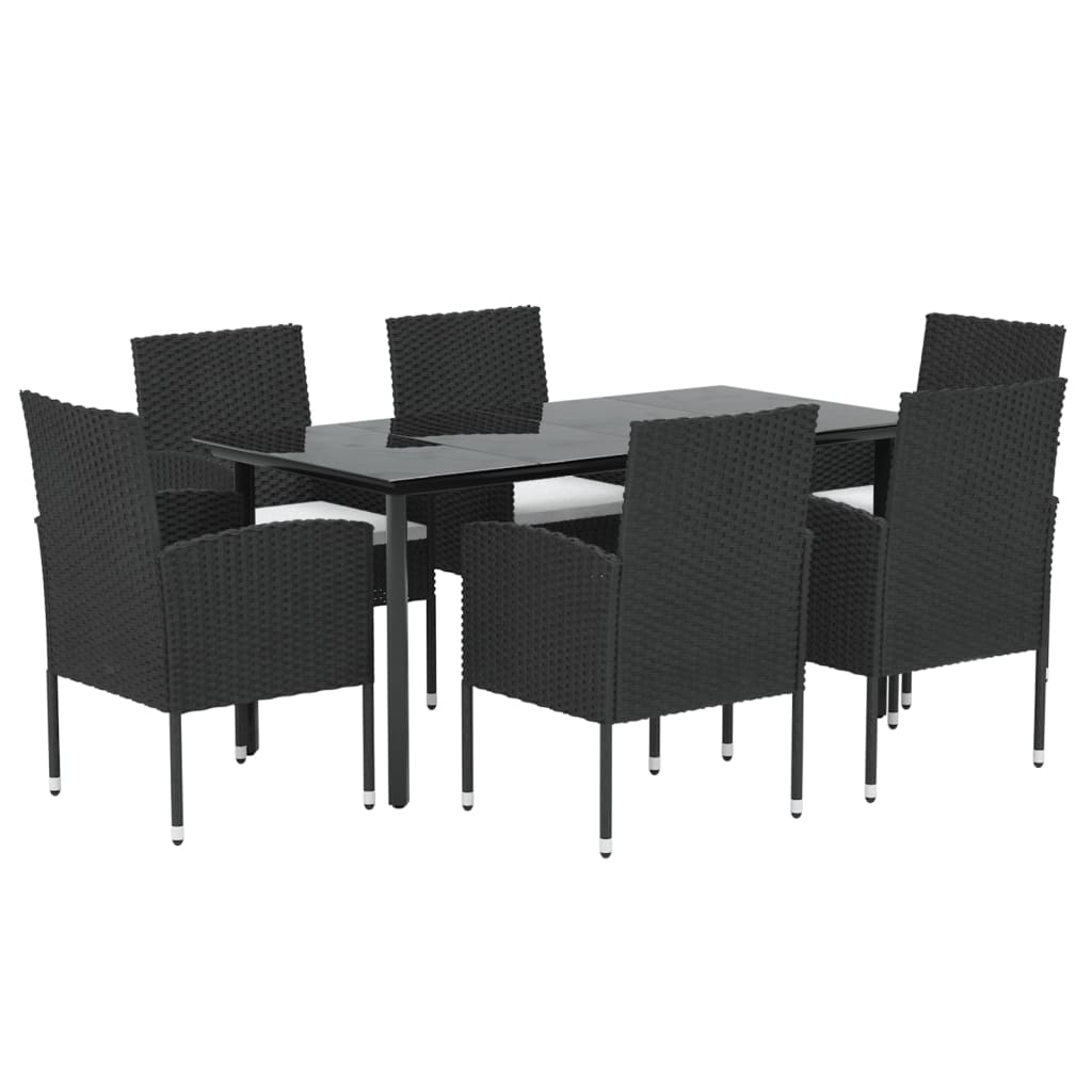 Set da Pranzo da Giardino 7 pz Nero con Cuscini in Polyrattan cod mxl 50423