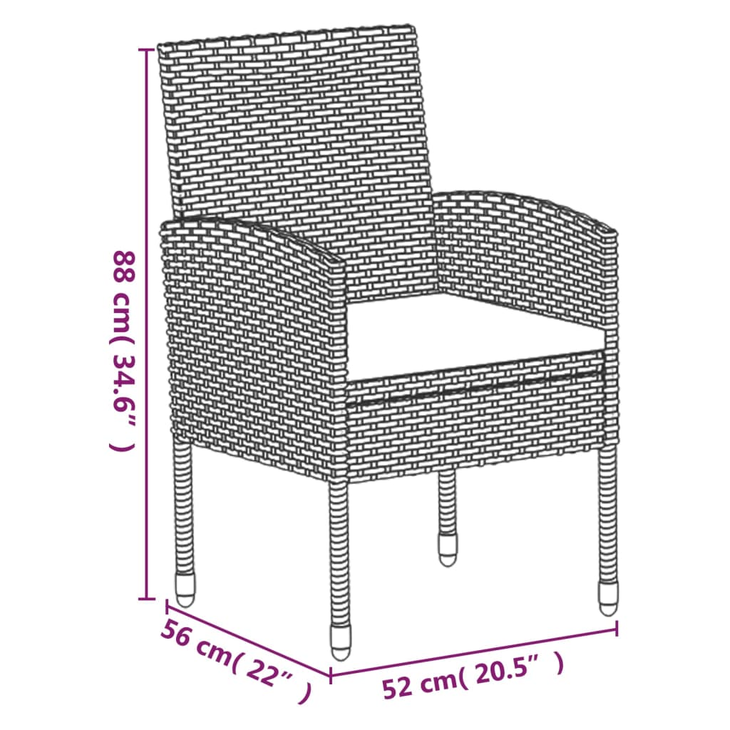 Set da Pranzo da Giardino 7 pz Nero con Cuscini in Polyrattan cod mxl 50423