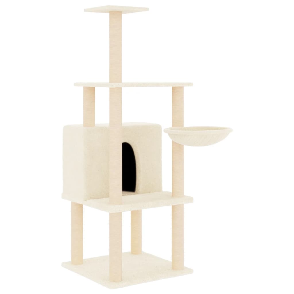 Albero per Gatti con Tiragraffi in Sisal Crema 132 cm 171726