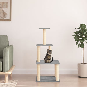 Albero per Gatti con Tiragraffi in Sisal Grigio Chiaro 111 cm 171733