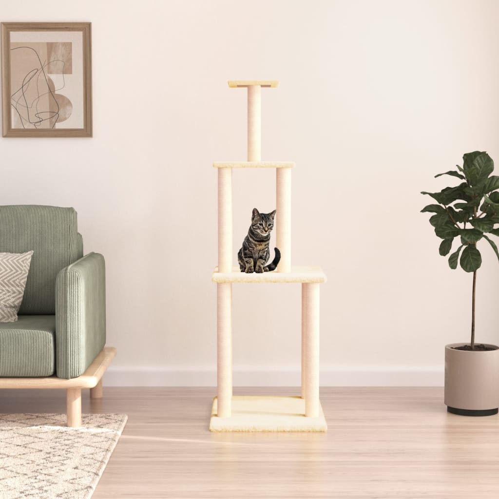 Albero per Gatti con Tiragraffi in Sisal Crema 149 cm 171741