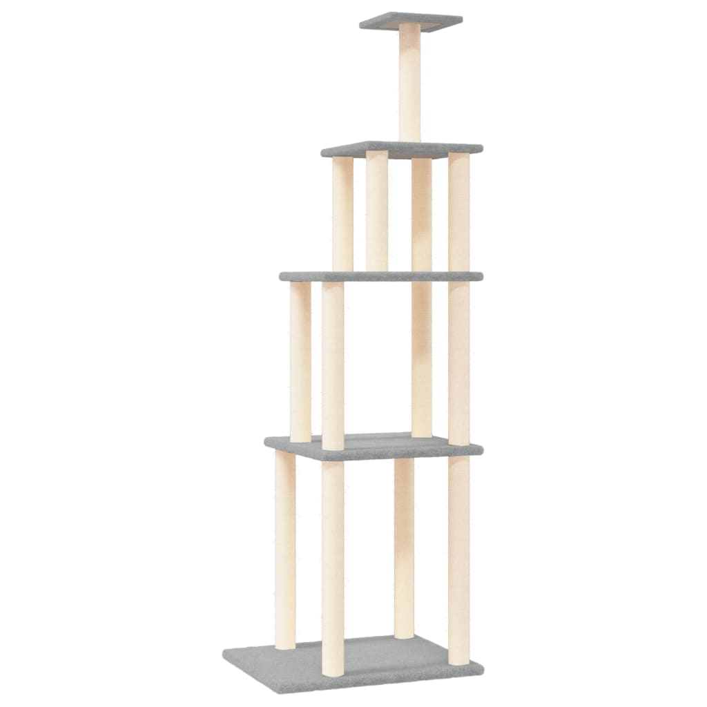 Albero per Gatti con Tiragraffi in Sisal Grigio Chiaro 183 cm 171745