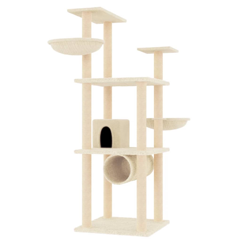 Albero per Gatti con Tiragraffi in Sisal Crema 141 cm 171747