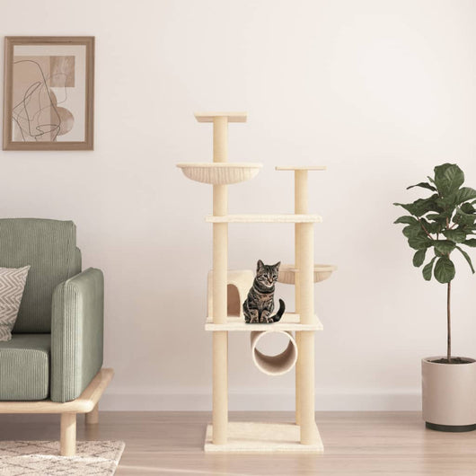 Albero per Gatti con Tiragraffi in Sisal Crema 141 cm 171747