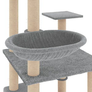 Albero per Gatti con Tiragraffi in Sisal Grigio Chiaro 141 cm 171748