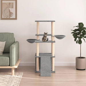 Albero per Gatti con Tiragraffi in Sisal Grigio Chiaro 133 cm 171757