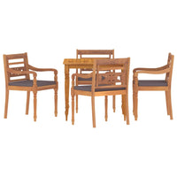 Set Pranzo Giardino 5pz con Cuscini Grigio Scuro Massello Teak 3155981