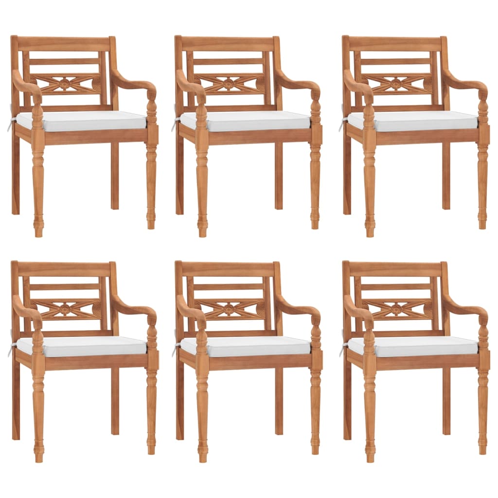 Set Pranzo Giardino 7pz con Cuscini Bianchi Legno Massello Teak 3155984