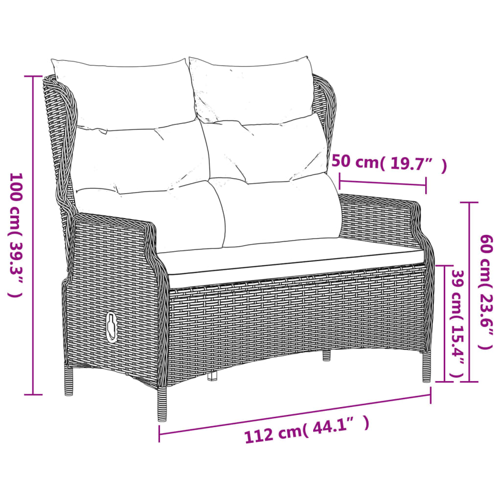 Panca da Giardino a 2 Posti con Cuscini in Polyrattan Nero 362681