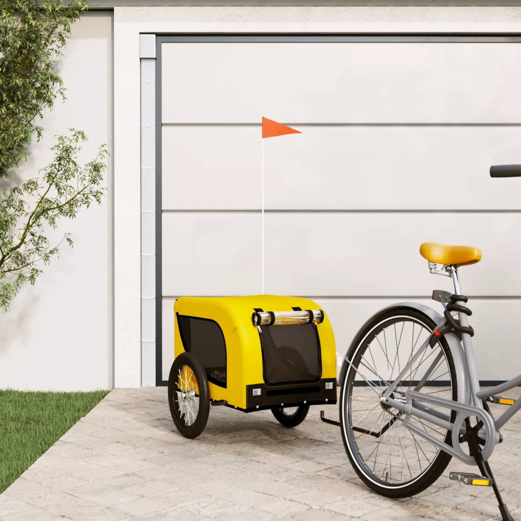 Rimorchio da Bici per Cani Giallo e Nero Tessuto Oxford e Ferro 94001