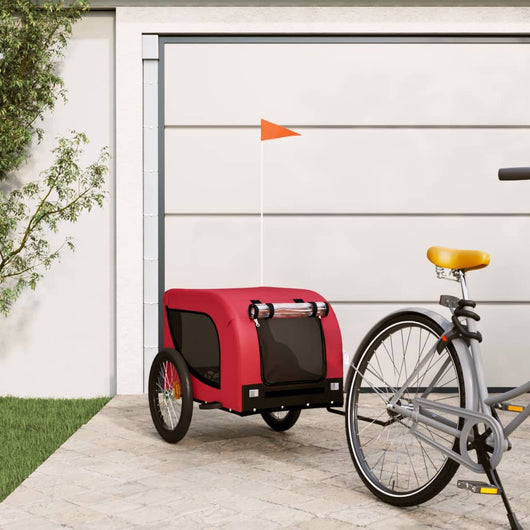 Rimorchio da Bici per Cani Rosso e Nero Tessuto Oxford e Ferro 94006