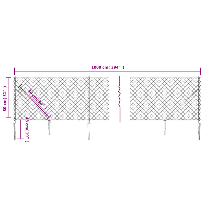 Recinzione a Rete con Picchetti Ancoraggio Verde 0,8x10 m 153920