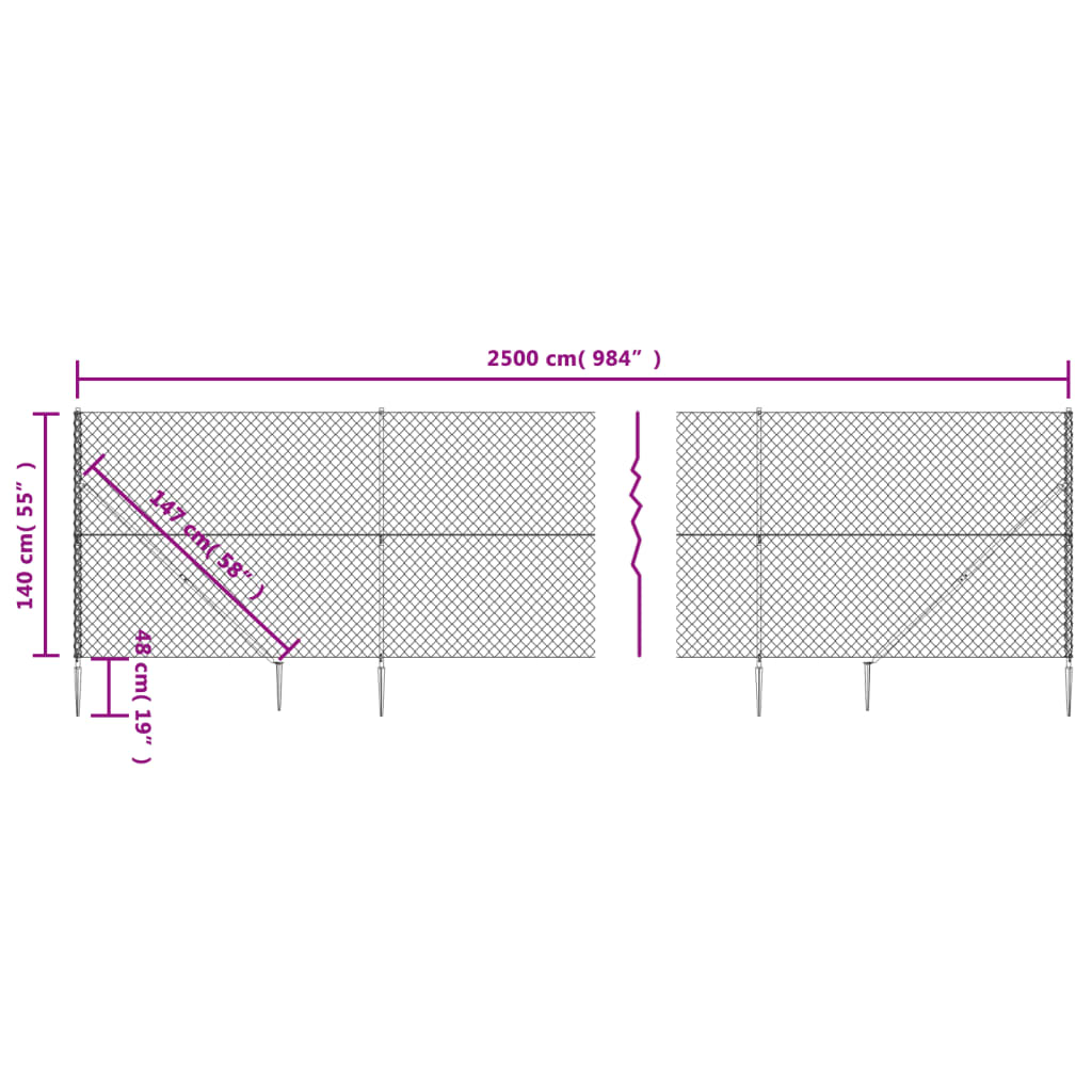 Recinzione a Rete con Picchetti Ancoraggio Antracite 1,4x25 m 153979