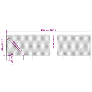 Recinzione a Rete con Picchetti Ancoraggio Antracite 1,4x25 m 153979