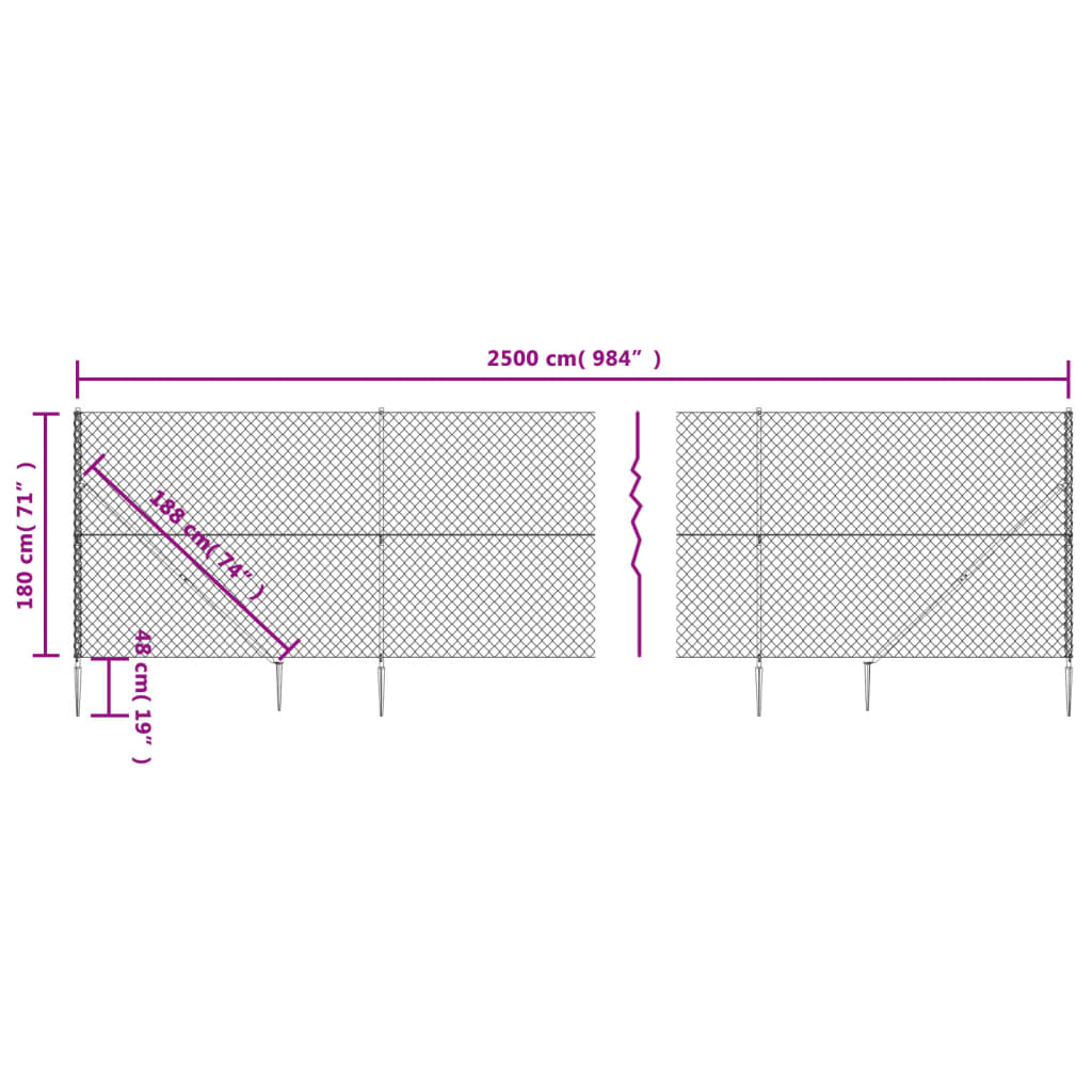 Recinzione a Rete con Picchetti Ancoraggio Antracite 1,8x25 m 153981